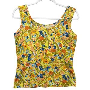 Retro Floral Tank Top Womens Medium Sleeveless Garden Boho Y2K Summer Festival